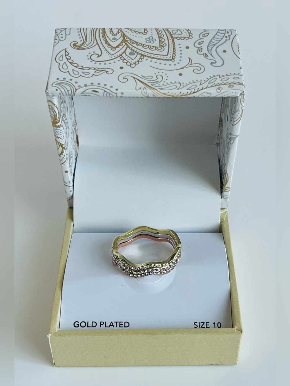 Charter Club Tri-Tone 3-Pc. Set Pavé Wavy Rings Size 10 - Picture 7 of 8